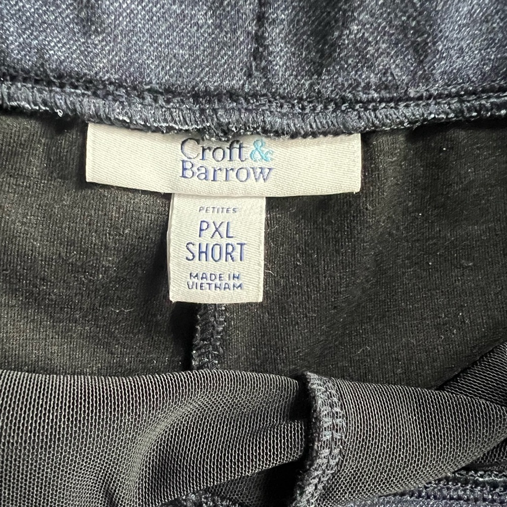 PXL short stretch pull on pants/slacks. Navy denim look 23” inseam.